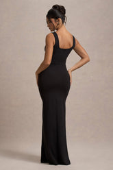 Black Strappy Sweetheart Split Maxi Dress